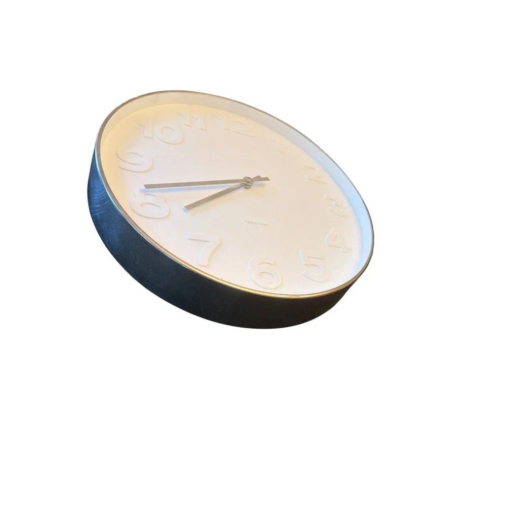Karlsson Wall Clock White Silver Mr White Minimalist Debossed Numbers Chrome Rim